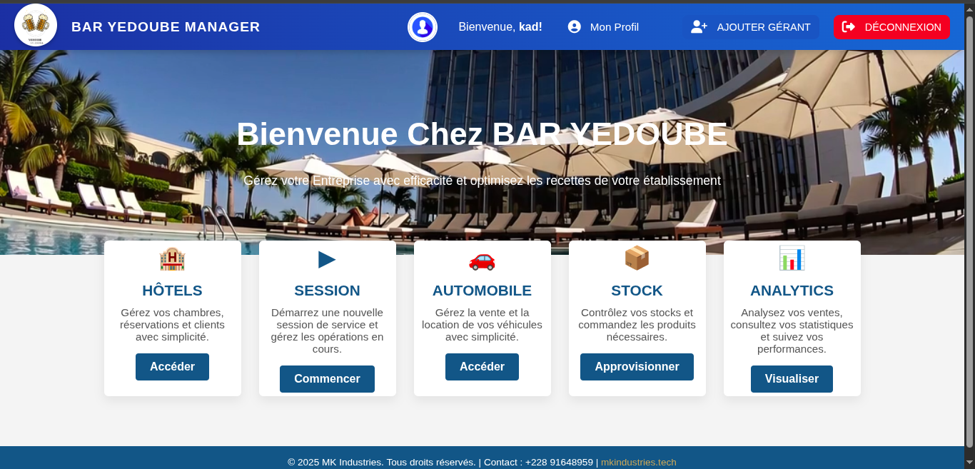 App de gestion de Bar  Hotel et Automobile